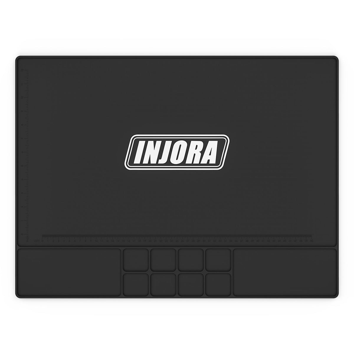 INJORA RC Silicone Pit Mat highlights a rollable design for portable field tinkering.