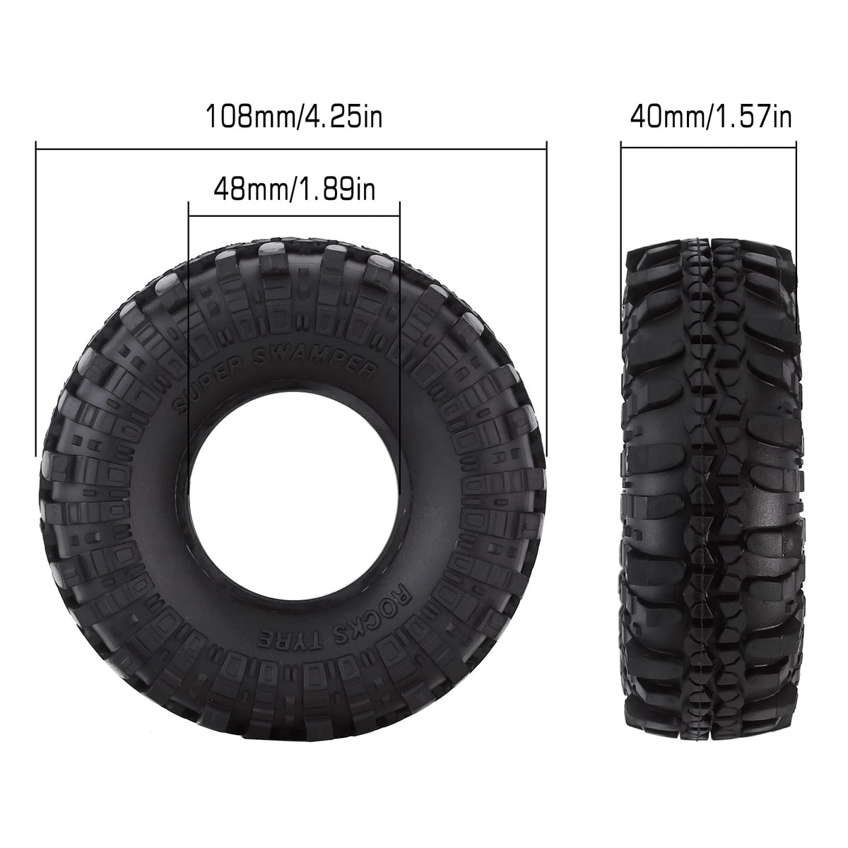 INJORA RC Tires mounted on wheel demonstrating easy fitment with foam bead.