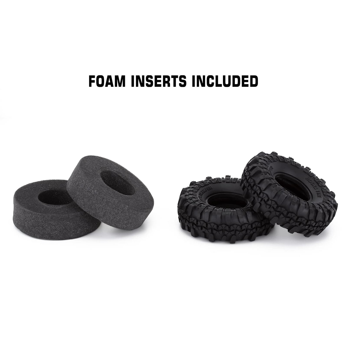 INJORA RC Tires side profile highlights 40 mm width and chunky tread.