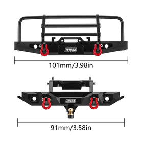INJORA rear bumper with removable tow hitch improves towing versatility on rough terrain.