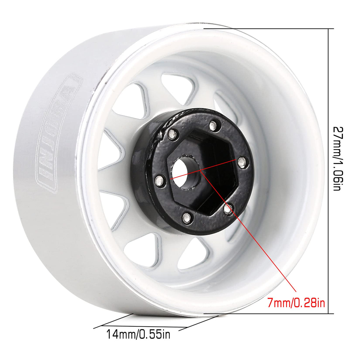 INJORA removable center hub for easy beadlock maintenance.