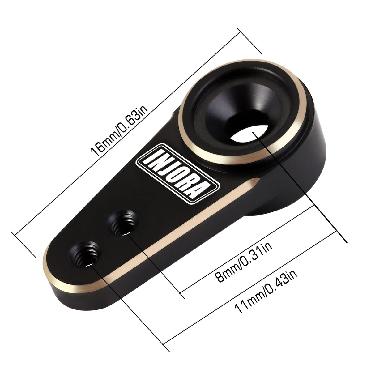 INJORA servo mount and horn in brass black finish for easy installation.