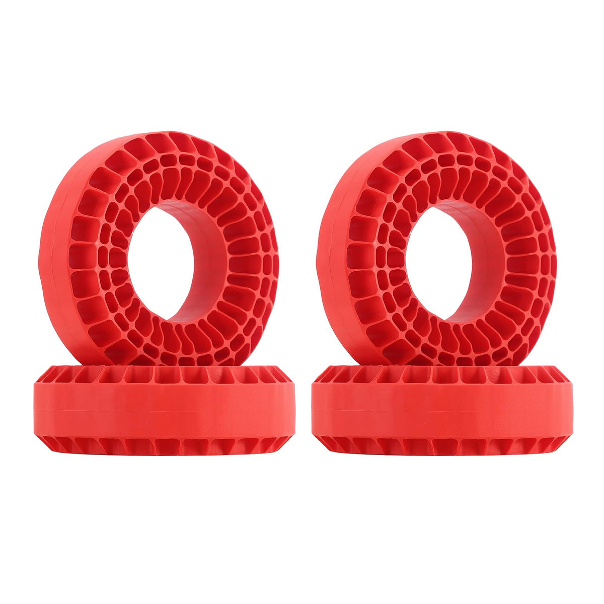 INJORA yellow soft silicone insert shown on 118-122mm wheels for enhanced traction