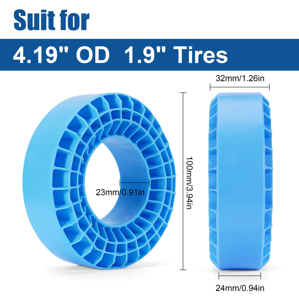INJORA blue inserts provide enhanced sidewall support to maintain tire shape.