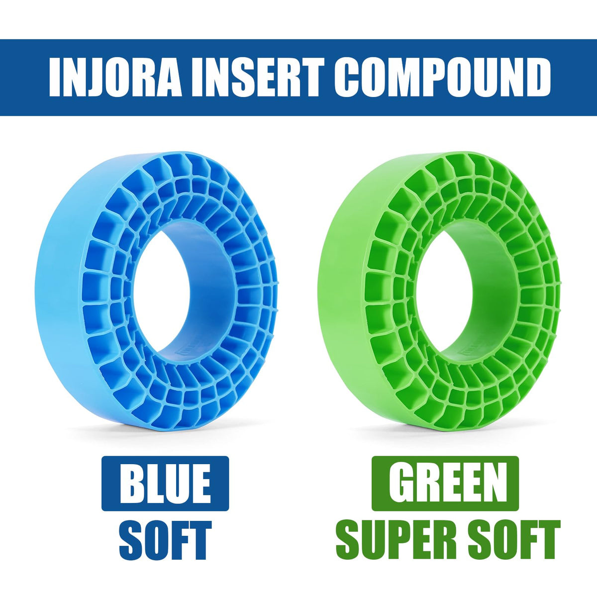 INJORA blue inserts fit 106-108mm outer diameter and 36mm width.