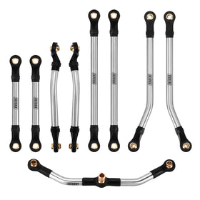 INJORA stainless steel steering link closeup showing durable performance on rough terrain