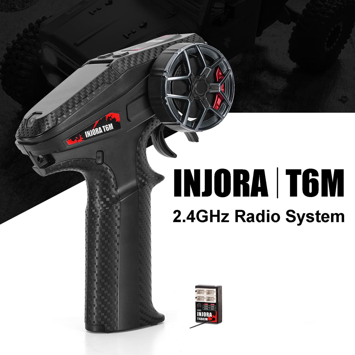 INJORA T6M transmitter side view highlighting easy grip and controls