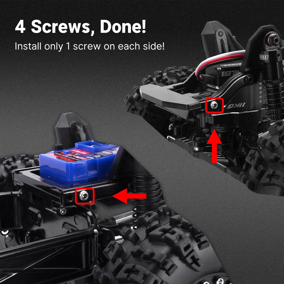 INJORA TRX4M Bronco Defender battery access via hook-and-loop hinge.