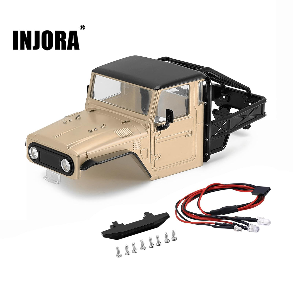 INJORA TRX4M Bronco Defender front clipless mounting enables fast chassis access.