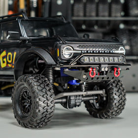 INJORA front bumper LED TRX4M Bronco installed on model for safer night driving.