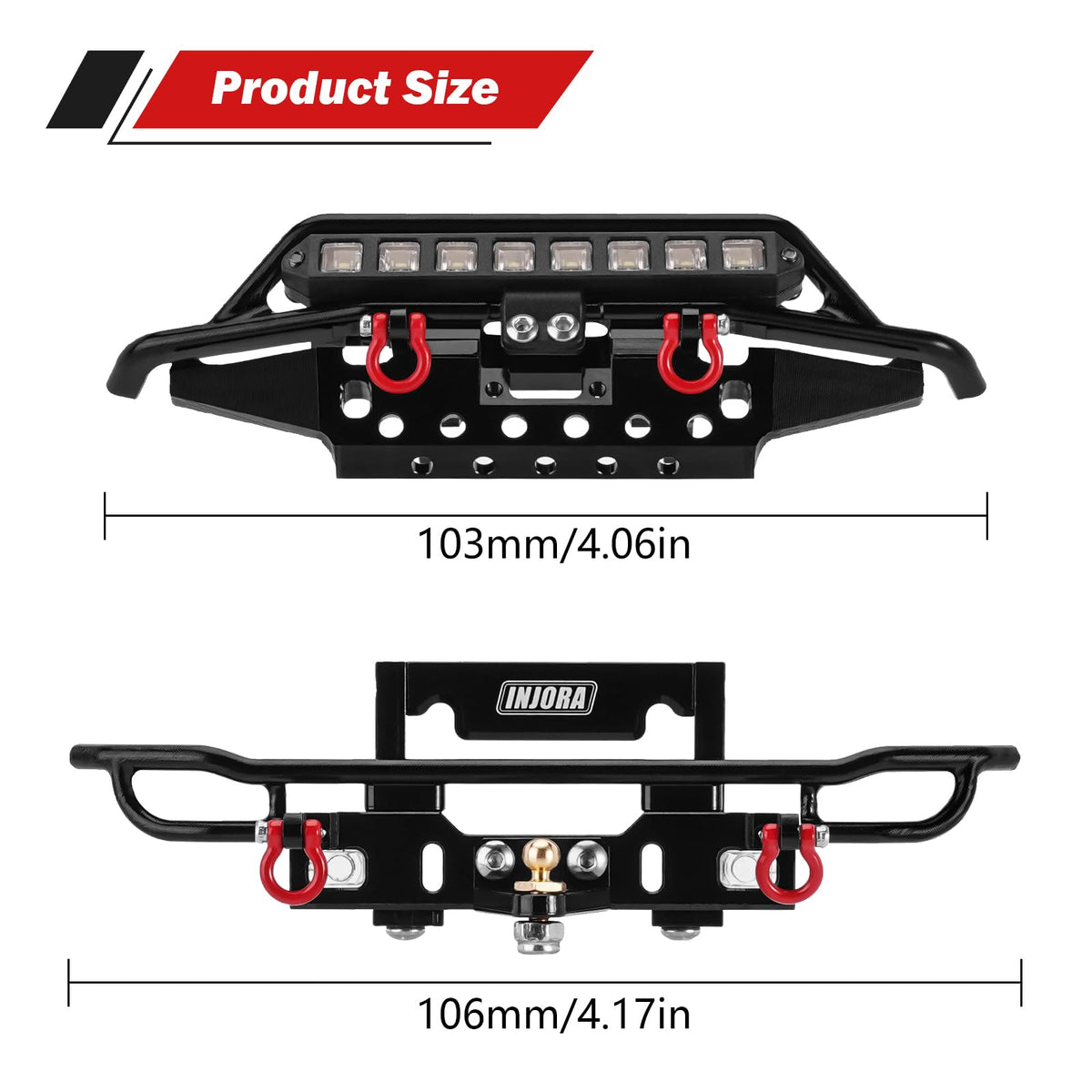 INJORA rear bumper with tow hitch for TRX4M Bronco adds realism and towing option.