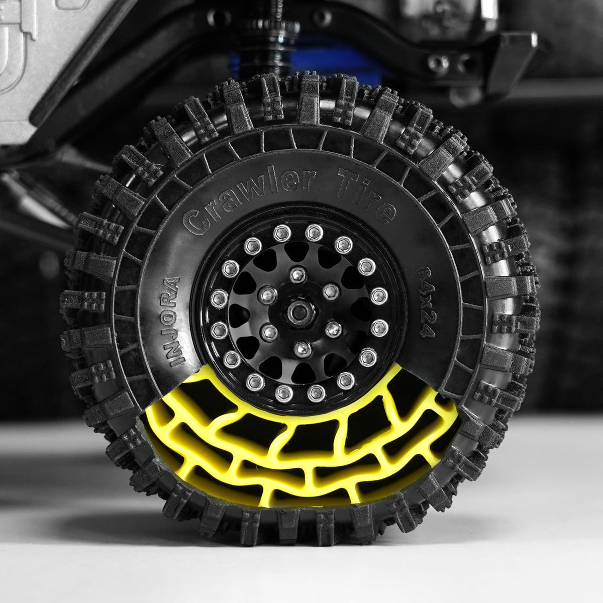 INJORA TRX4M crawler setup image highlights scale detail.