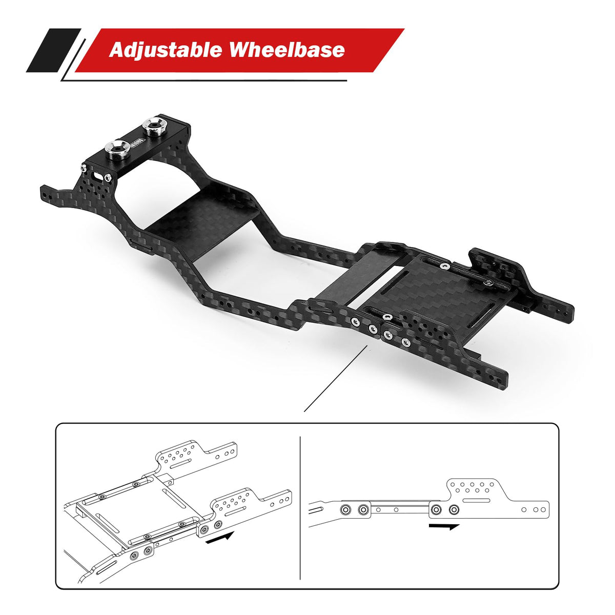 Magnetic body mount feature on INJORA frame enables quick body swaps