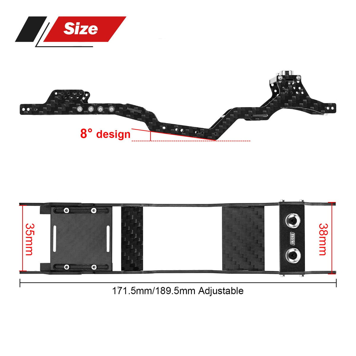 Multiple shock mounting points allow precise suspension tuning on INJORA frame