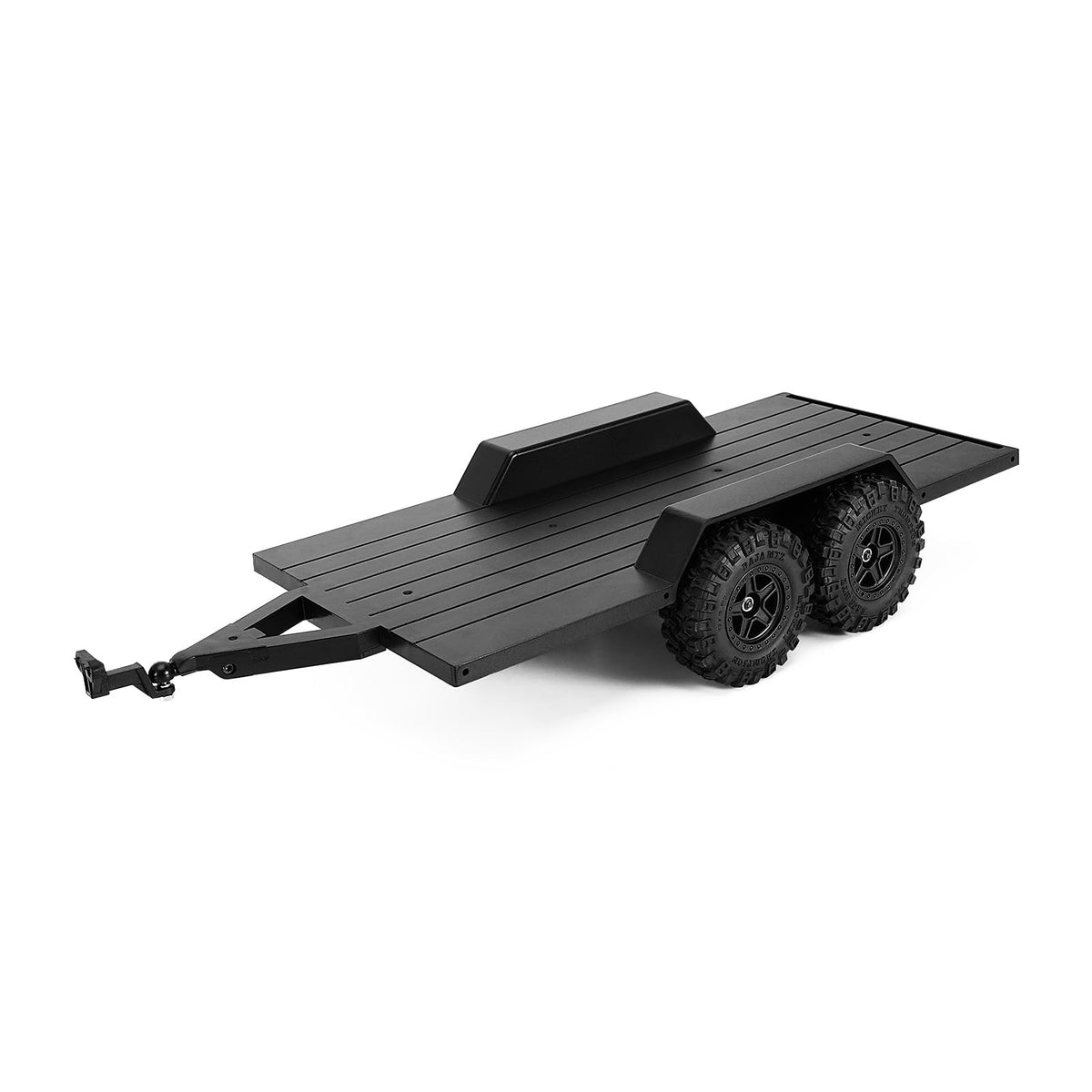 INJORA utility trailer with hitch assembly enabling secure connections for 1/18 TRX4M setups.