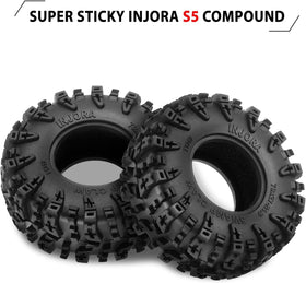 INJORA yellow RC crawler branding image highlights visibility and style.