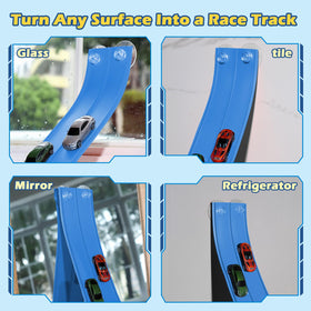 INKZOO track on a wall for vertical racing with strong suction cups