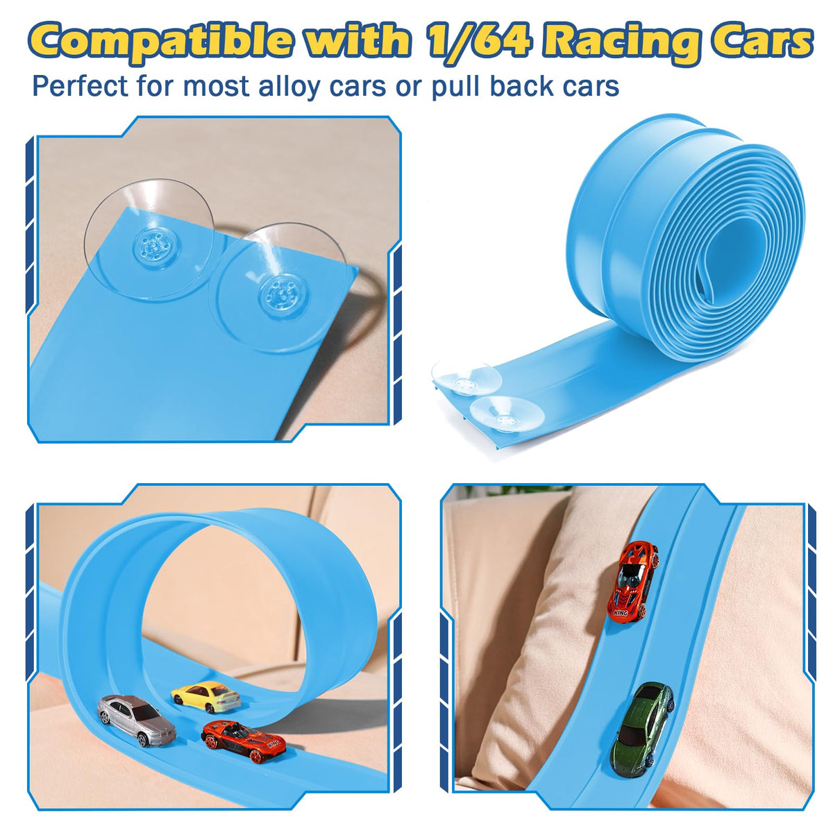 INKZOO race track rolled for compact, easy storage after playtime
