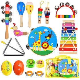 INLAIER 20-piece kids musical instruments set displayed together, inviting creative play and rhythm discovery.
