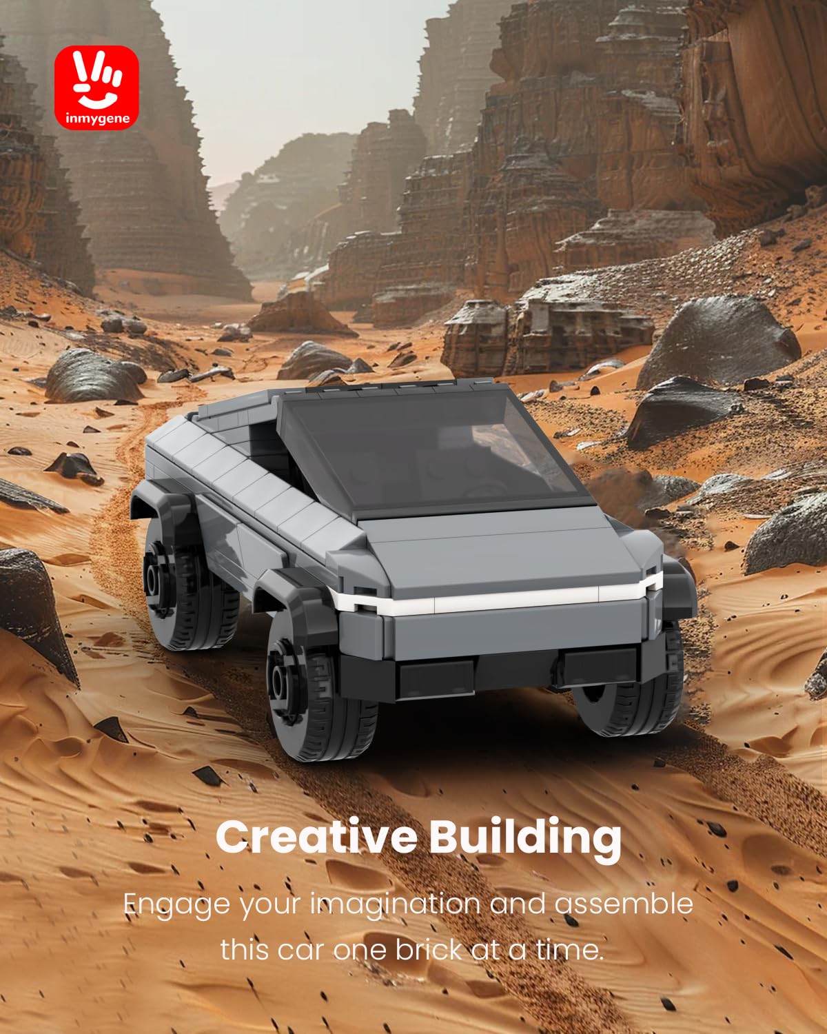 Inmygene cyber off-road truck armored plating detail for display.