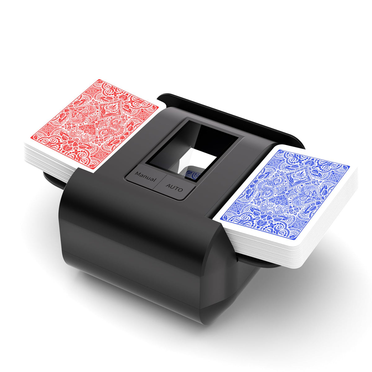 INNCNN rechargeable card shuffler for 2 decks in use for smooth gameplay
