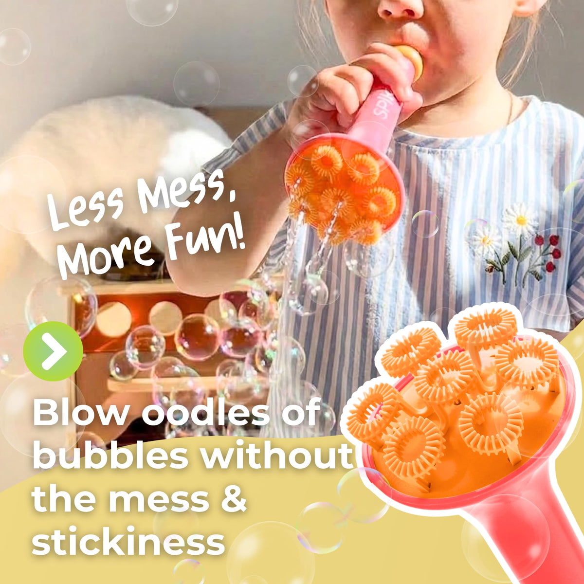 Innobaby Spike bubble blower dipping tray enables neat, mess-free bubble practice.
