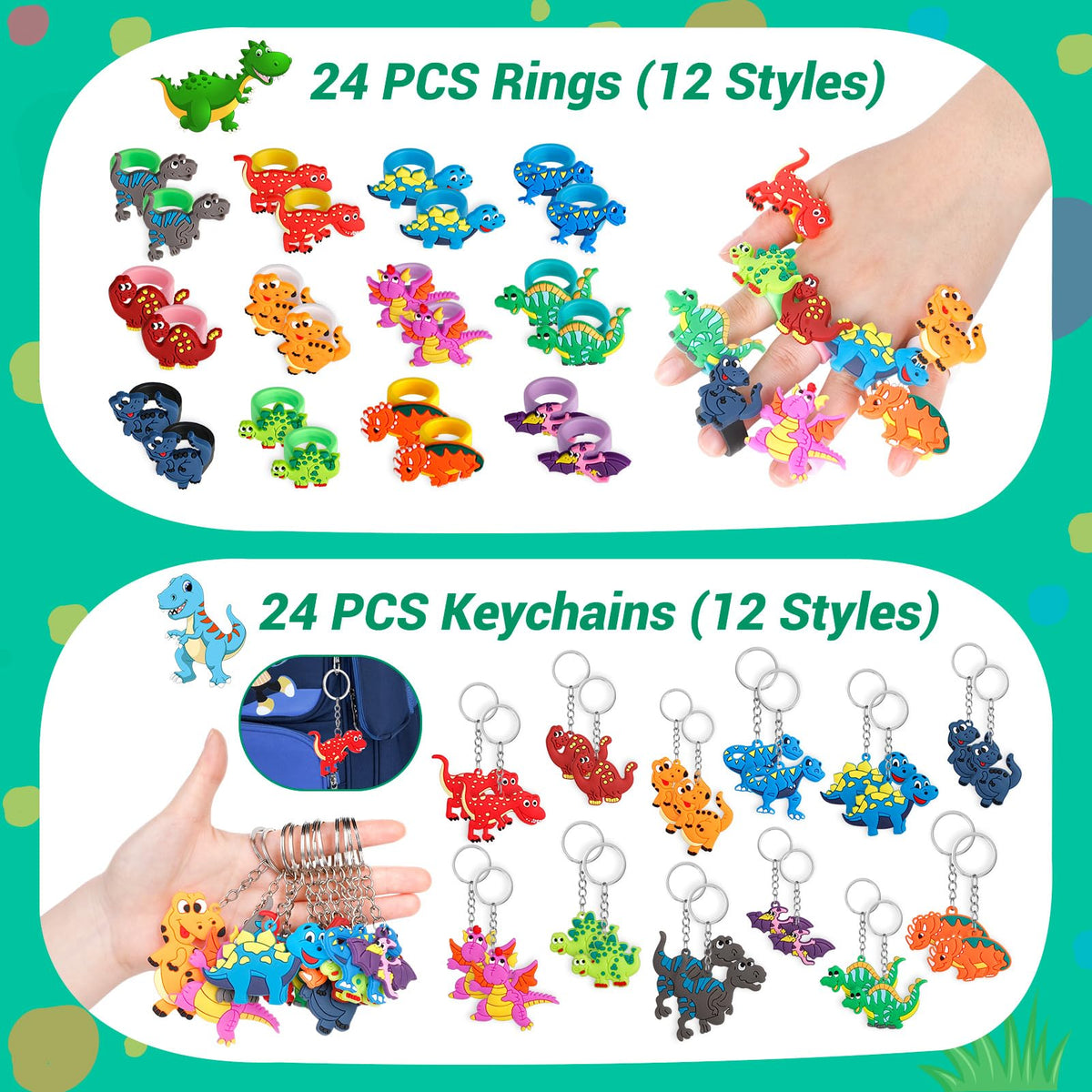 INNOCHEER dinosaur rubber rings 24-pack for simple games and party prizes