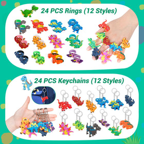INNOCHEER dinosaur rubber rings 24-pack for simple games and party prizes