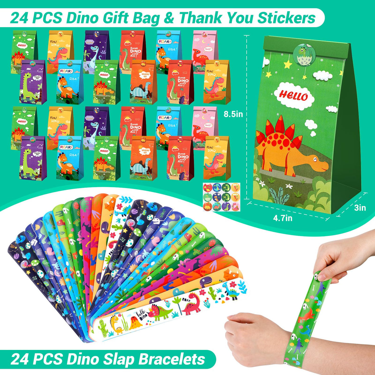 INNOCHEER dinosaur slap bracelets 24-pack spark imaginative play and prizes