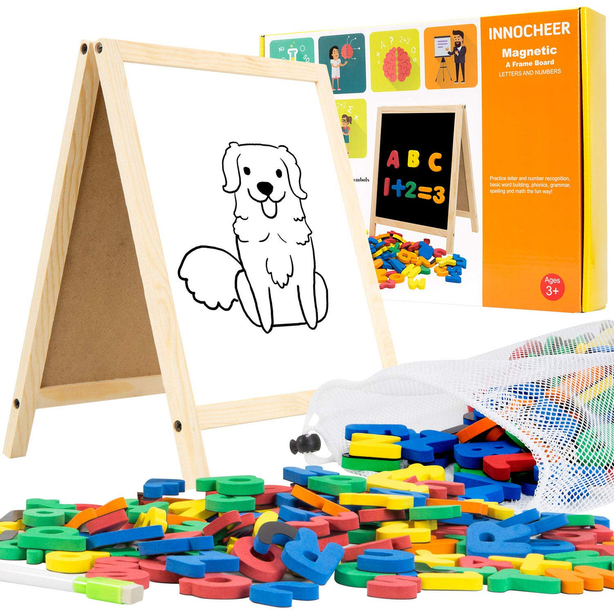 INNOCHEER dry erase magnetic board for kids, easy writing and erasing to encourage practice.
