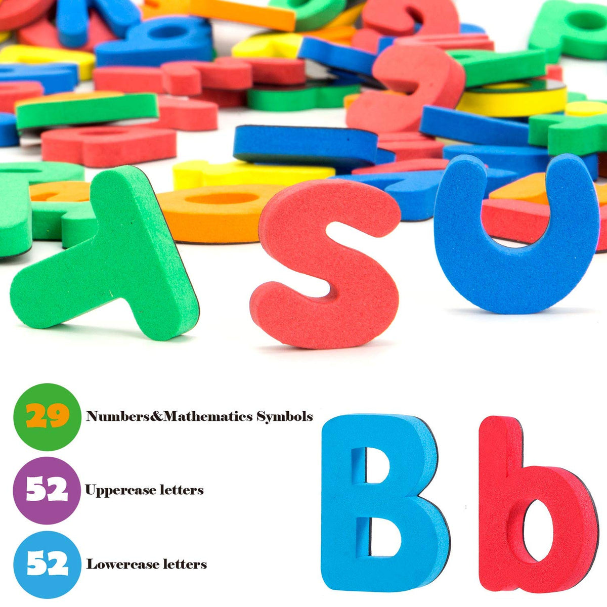 INNOCHEER foam letters and numbers magnets set, safe and colorful for tactile learning.