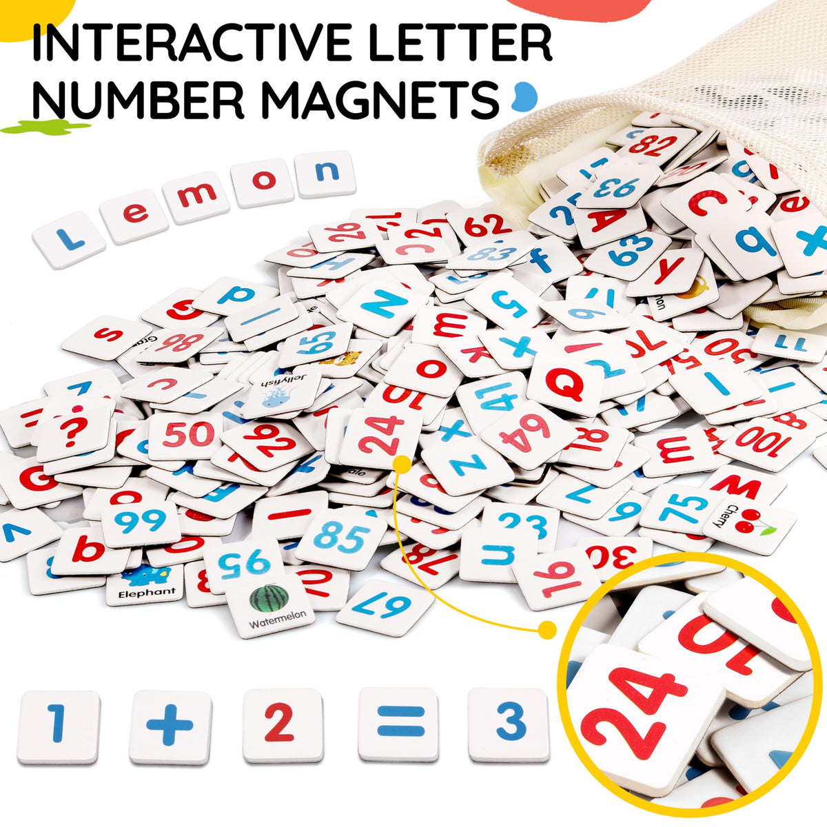 INNOCHEER fridge magnets with letters and numbers for interactive word and math play.