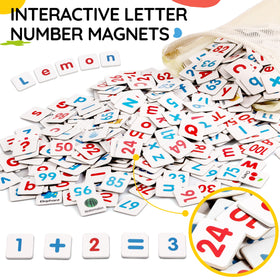 INNOCHEER fridge magnets with letters and numbers for interactive word and math play.