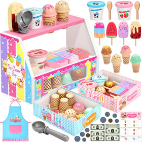 INNOCHEER wooden ice cream counter for kids, ideal for pretend shop play