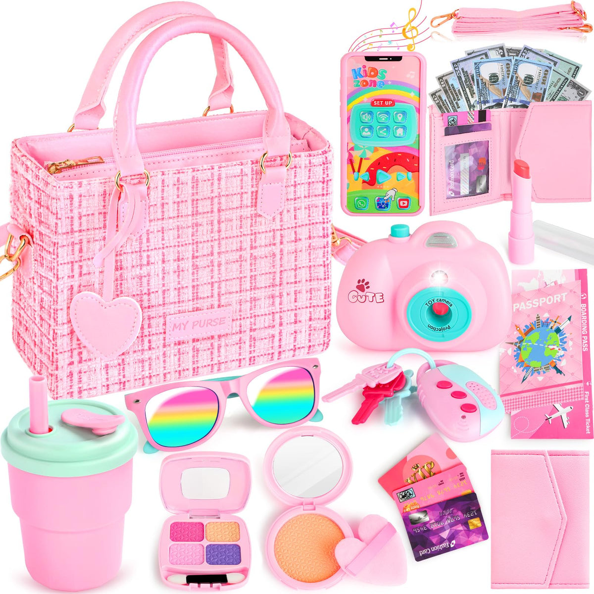 INNOCHEER little girls purse front view for imaginative dress-up play.