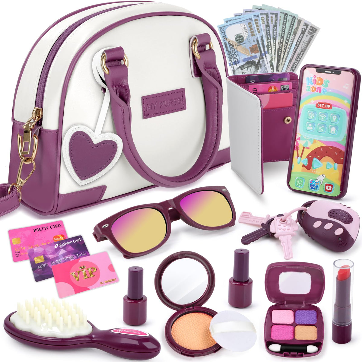 INNOCHEER little girls purse with heart pendant for imaginative dress-up play.