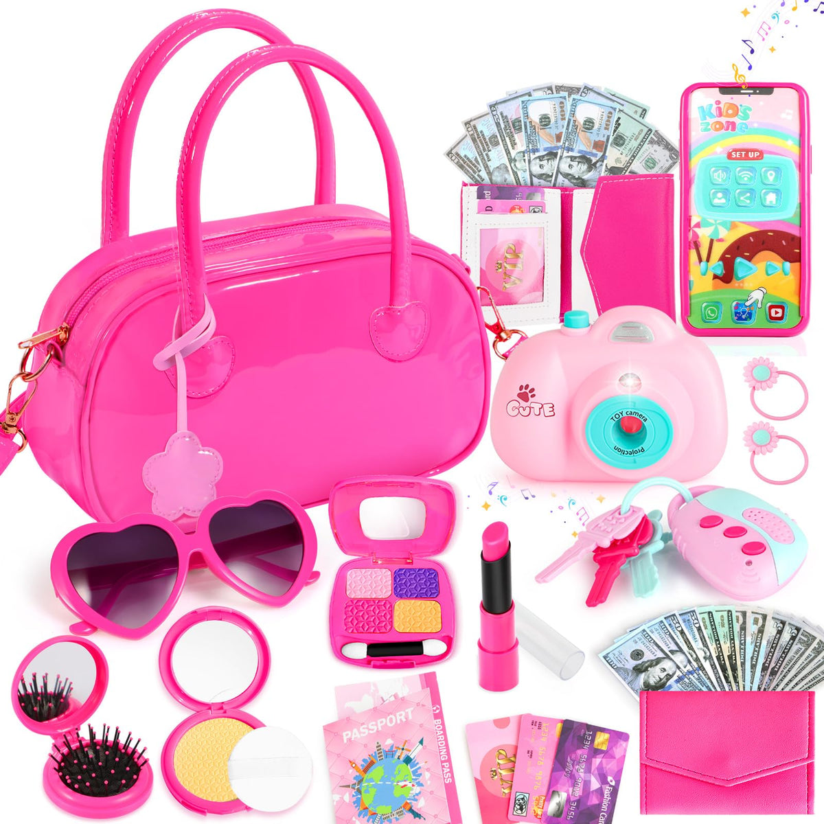 INNOCHEER little girls purse in hot pink patent leather for stylish pretend play and dress-up.