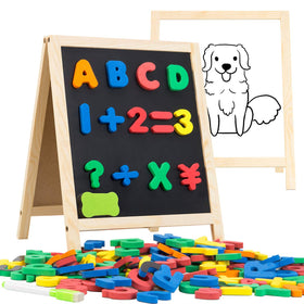 INNOCHEER magnetic letters and numbers on a toddler board, ideal for early vocabulary exploration.