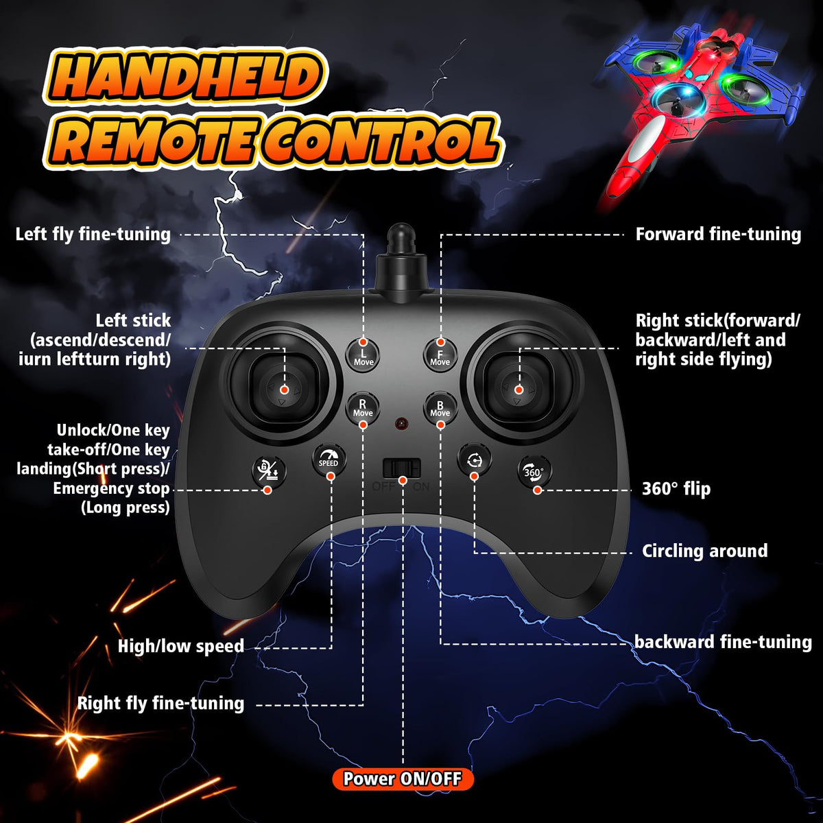 Innofans Spider drone dual batteries extend playtime and easier charging.