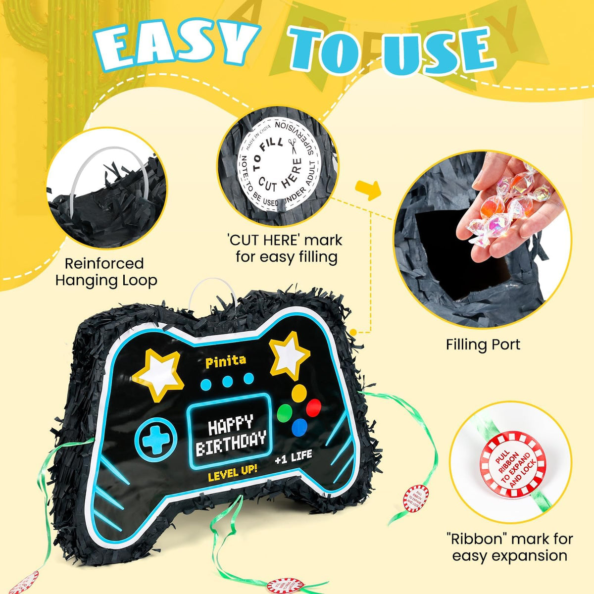 INNOLIFE Video Game Piñata fill hole enables easy loading of treats