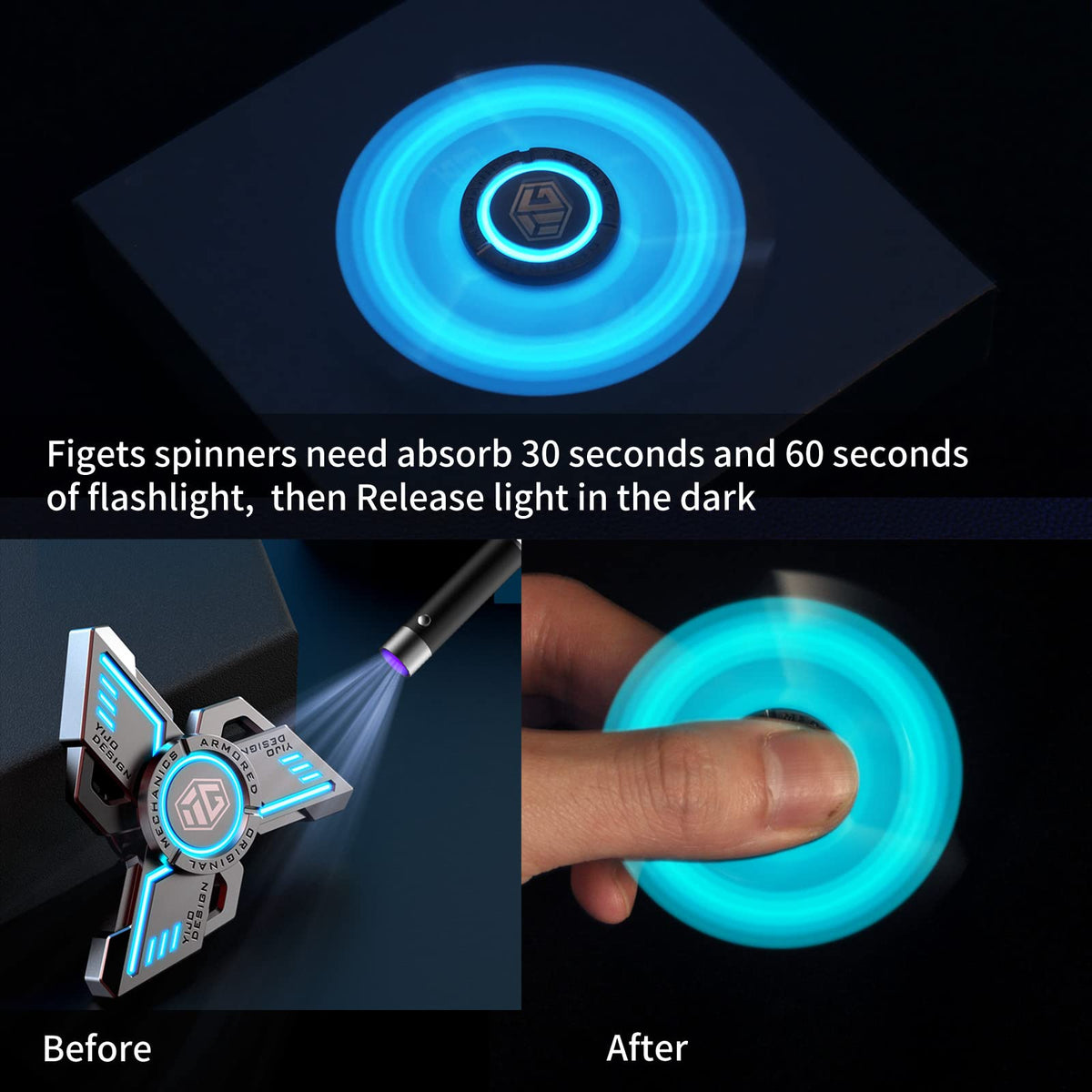 INNÔPLUS fidget spinner glow-in-the-dark design enhances night use