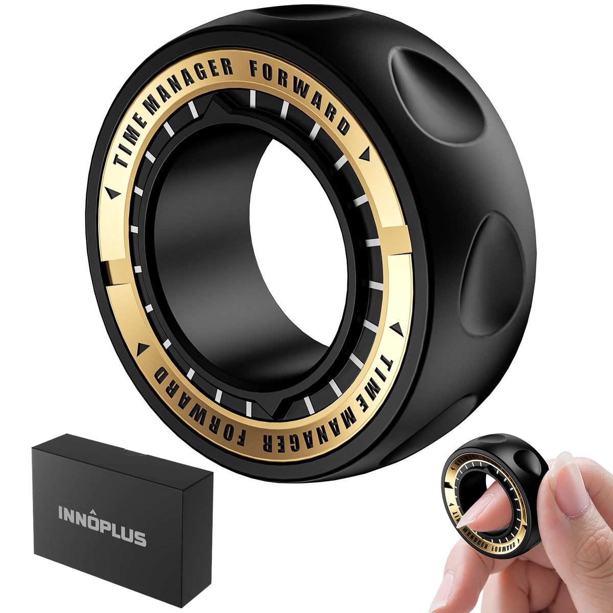 INNÔPLUS upgraded fidget spinner in black offers pocket-size stress relief for daily use.