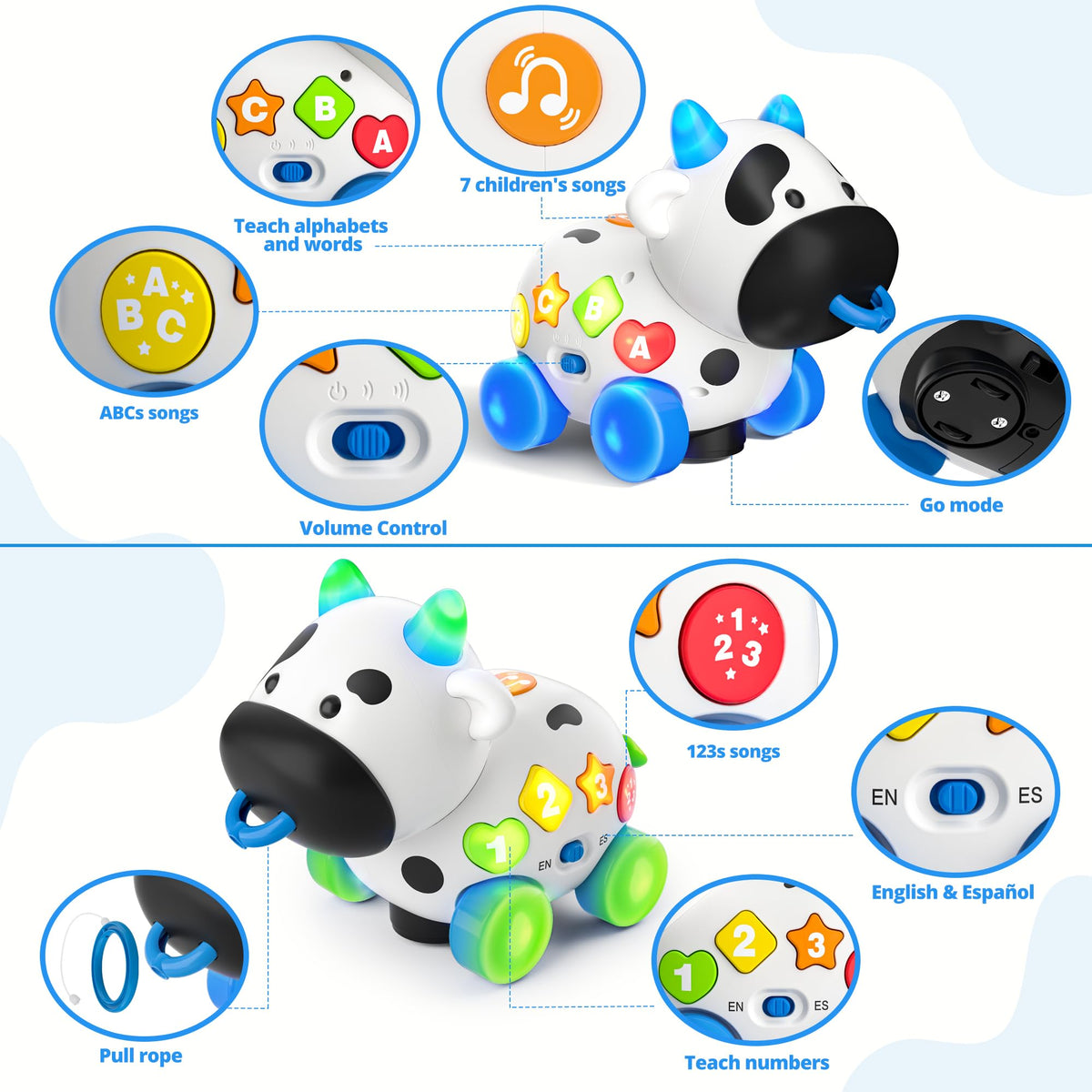 Innosky Musical Cow toy measures nine inches for handy handling.