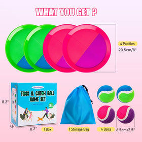 Outdoor paddle catch game fostering family play and active fun