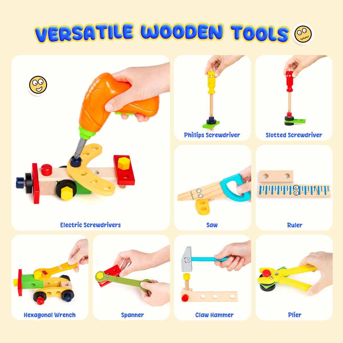 Innotoys wooden tools for assembly, fosters creativity and hands-on skills.