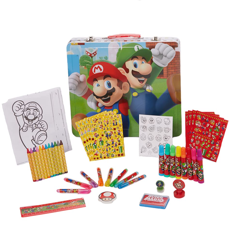 Innovative Designs Mario Deluxe carrying tin keeps art supplies organized and portable.