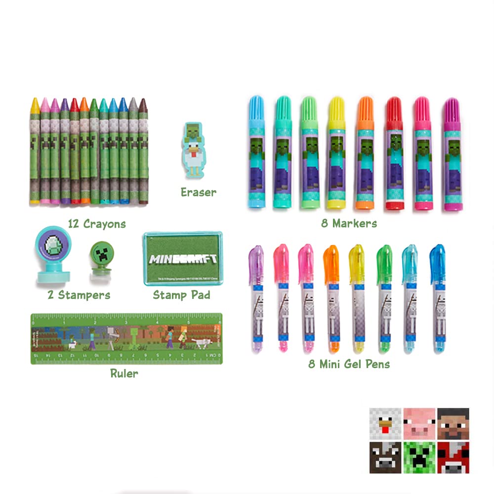 Innovative Designs Minecraft Deluxe Activity Set coloring sheets offer bright, kid-friendly fun