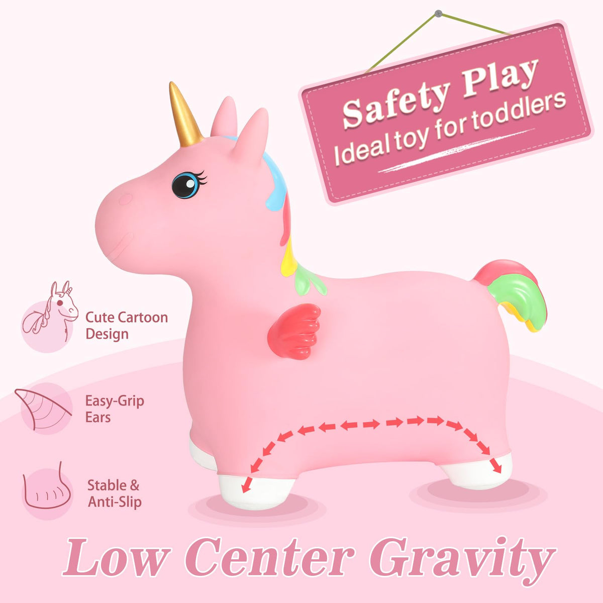 INPANY bouncing horse inflation close-up—easy setup with air pump.