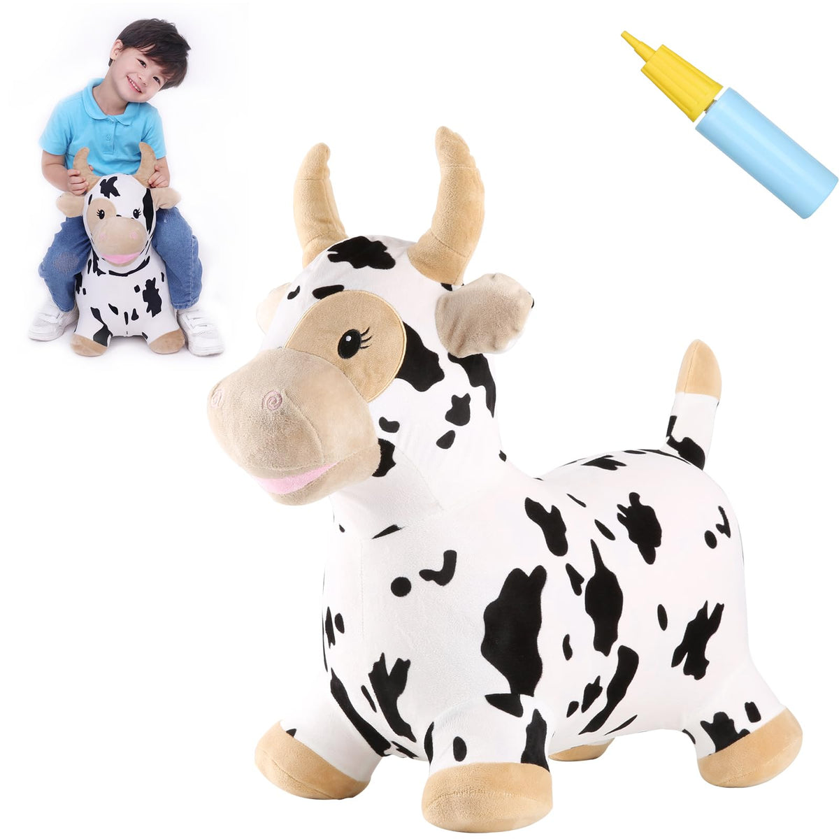 INPANY Bouncy Cow toy with soft plush cover for gentle toddler play at home