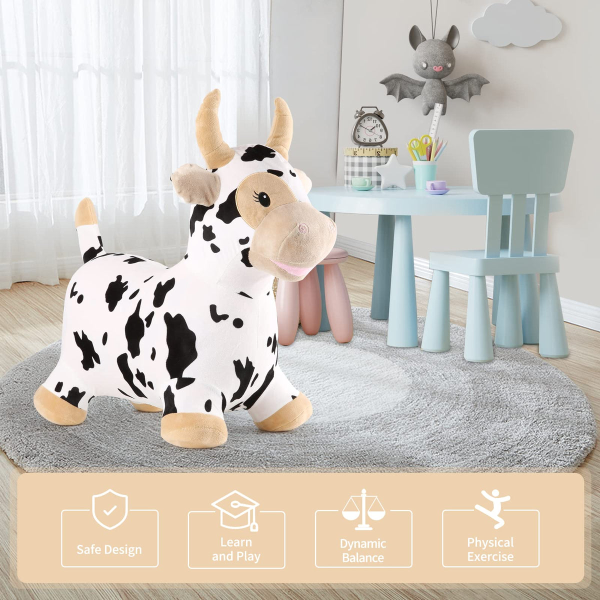 INPANY Bouncy Cow washable plush cover simplifies cleanup after adventurous play